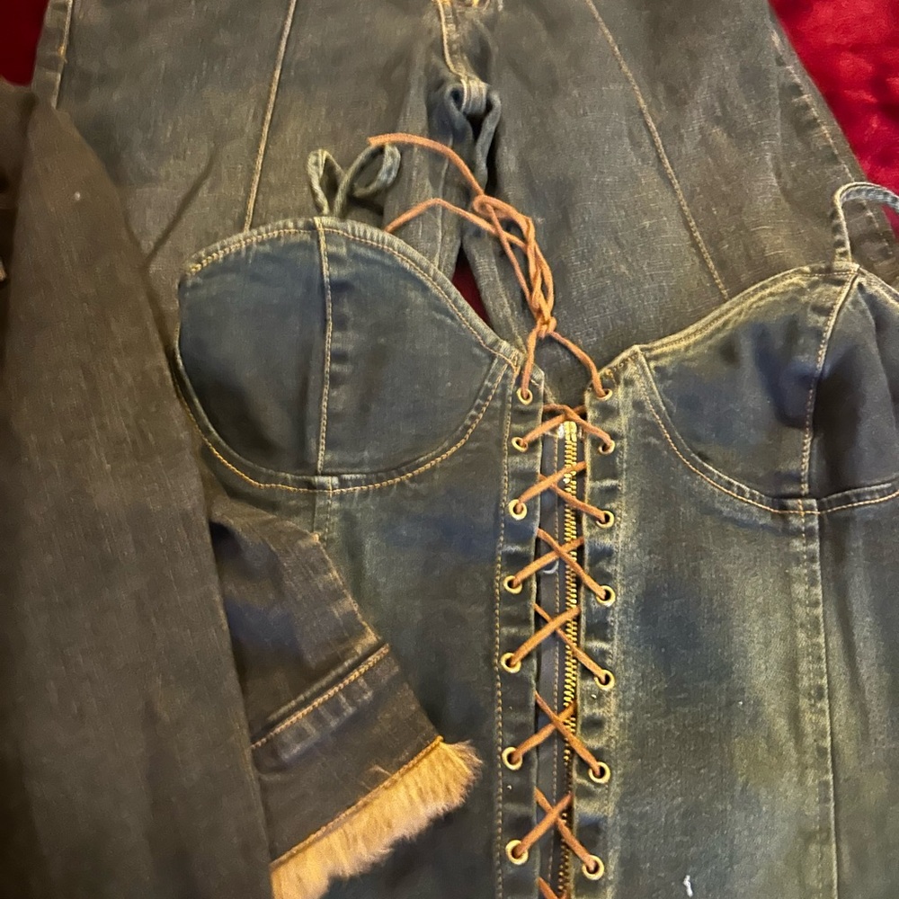 Vintage lace up top sz med pair bell bottoms sz 3 and vintage jacket small
